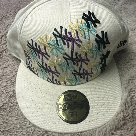New York Yankee Hat White 7 3/4 59 Fifty New Era Genuine Merchandise Big Words - Picture 8 of 16
